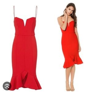 Nicholas Flip Hem Red Peplum Dress